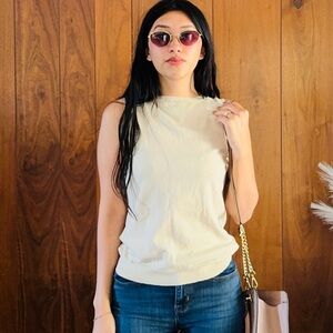 Vintage Style Cream Elegant Knit by Hampshire Sleeveless Top
